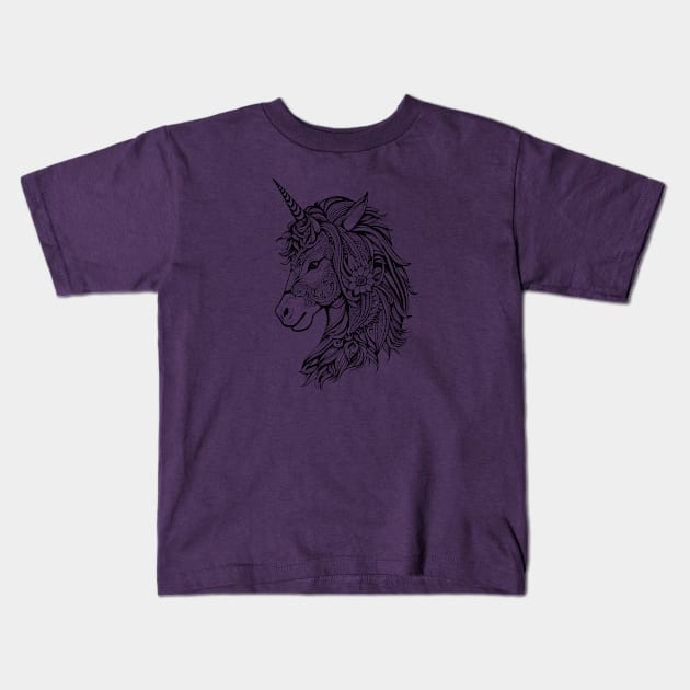 Unicorn line art illustration Kids T-Shirt by VeeleVieno